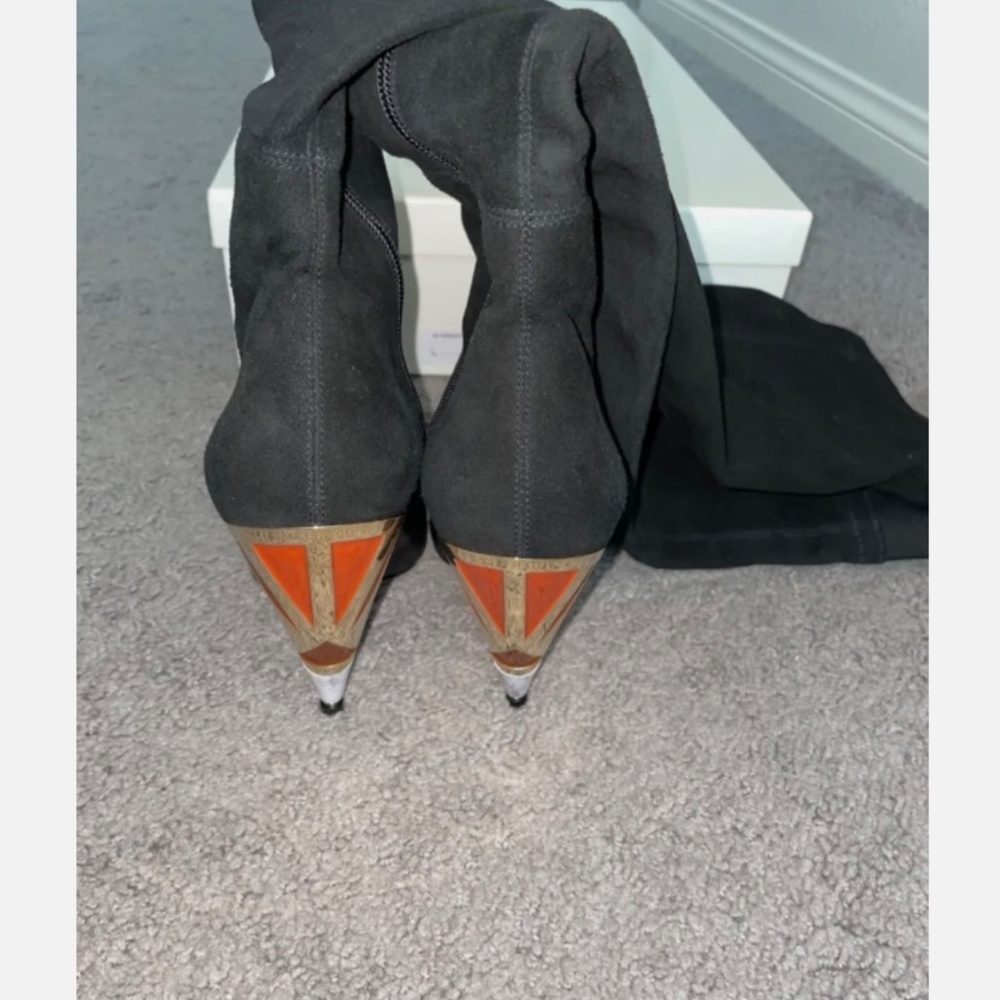GIVENCHY Suede and Leather Over the knee Boots with Cone Enamel Heel Size 8.5 - Picture 4 of 11